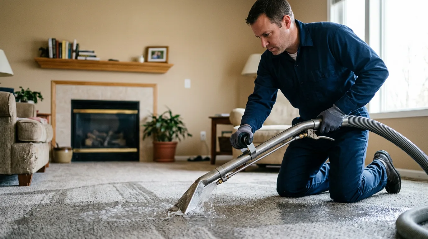Water damage restoration technician working near East Branch, NY